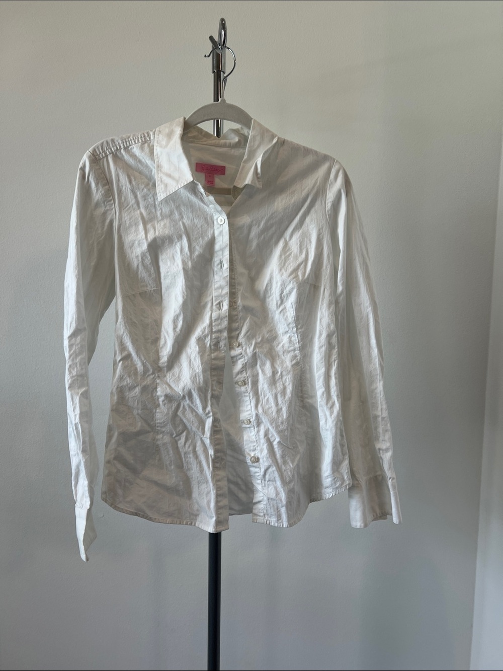 Lilly Pulitzer White Button-Front Shirt with Pink Label